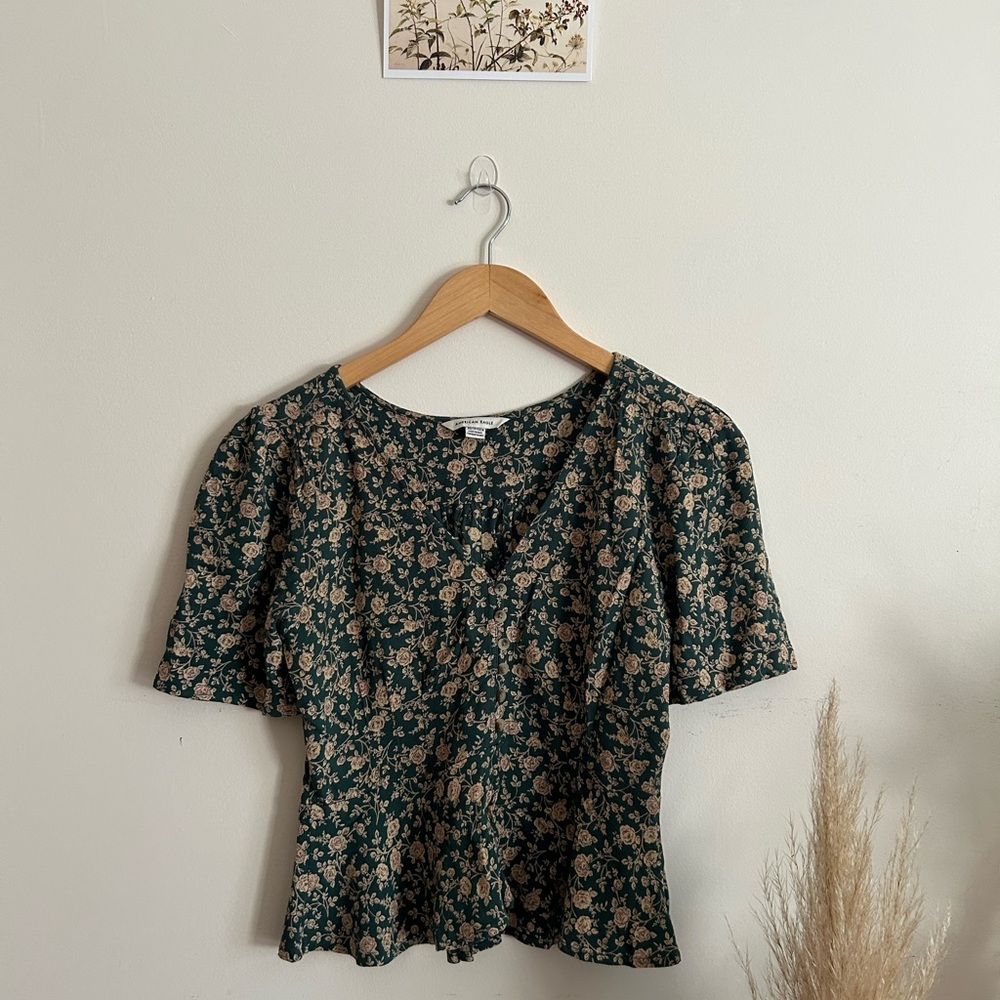 American Eagle Outfitters Floral Blouse in Green and Pink